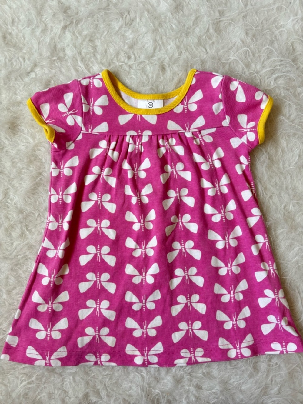 Hanna Andersson Pink Dragonfly AOP  with Yellow Trim Summer Dress